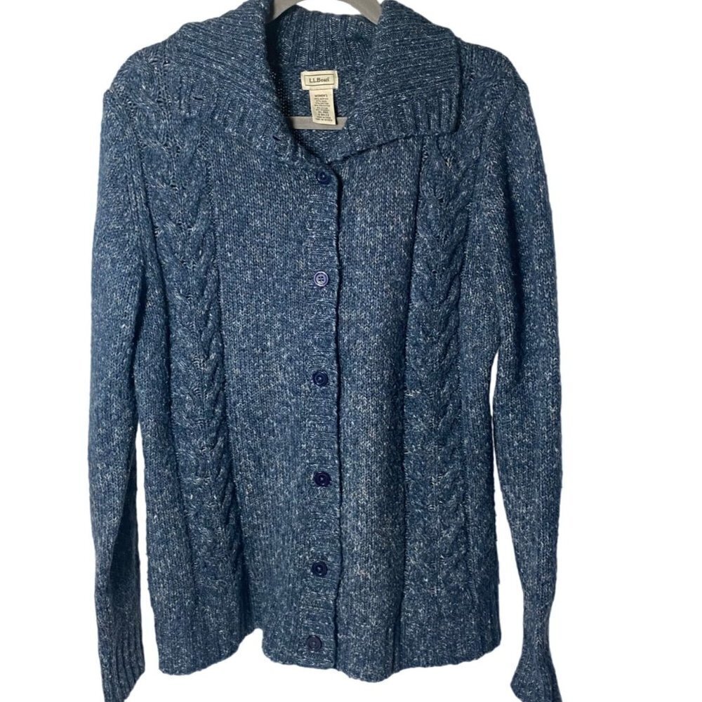 LL BEAN Women's XL-Reg Cardigan Sweater, Navy Blue, Wool Blend, Buttons